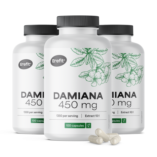 3x Damiana 450 mg - estratto 10:1, totale 300 capsule