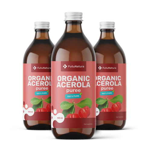 3x BIO Succo di acerola con polpa, insieme 1500 ml