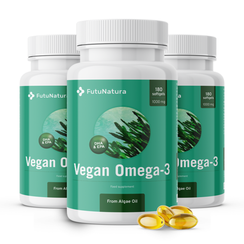 3x Omega-3 vegano da alghe 1000 mg, totale 540 capsule molli
