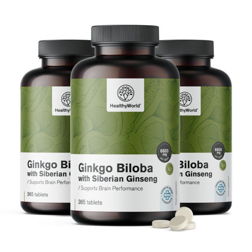 3x Ginkgo biloba con ginseng siberiano 6600 mg, totale 1095 compresse