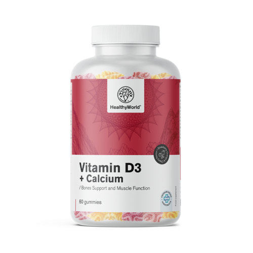 Vitamina D3 + calcio – caramelle gommose per muscoli, ossa e denti, 60 caramelle gommose