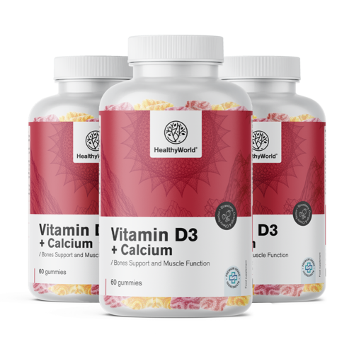 3x Vitamina D3 + calcio – caramelle gommose per muscoli, ossa e denti, totale 180 caramelle gommose