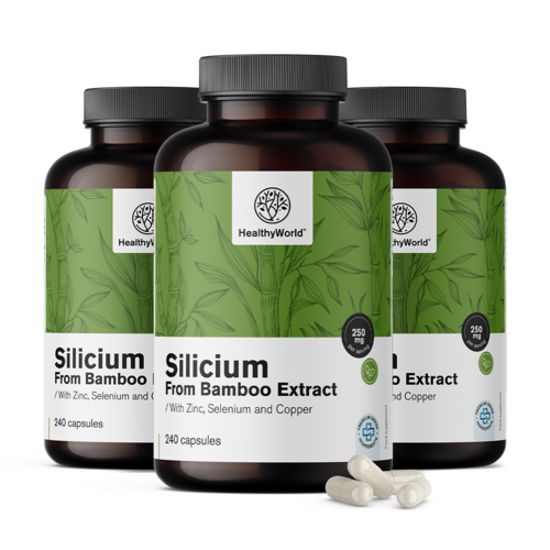 3x Silicio 250 mg – dall'estratto di bambù, totale 720 capsule
