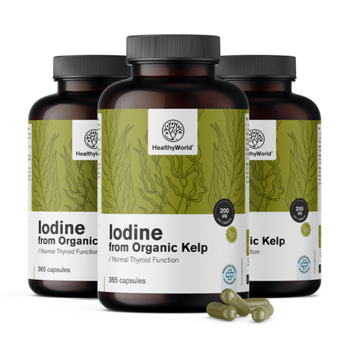 3x Iodio naturale 200 µg - da BIO alghe kelp, totale 1095 capsule