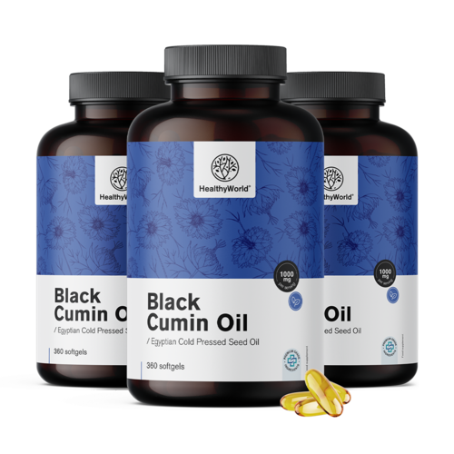 3x Olio di cumino nero 1000 mg, totale 1080 capsule molli