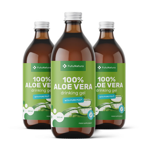 3x 100% succo di aloe vera con pezzi di polpa, totale 1500 ml