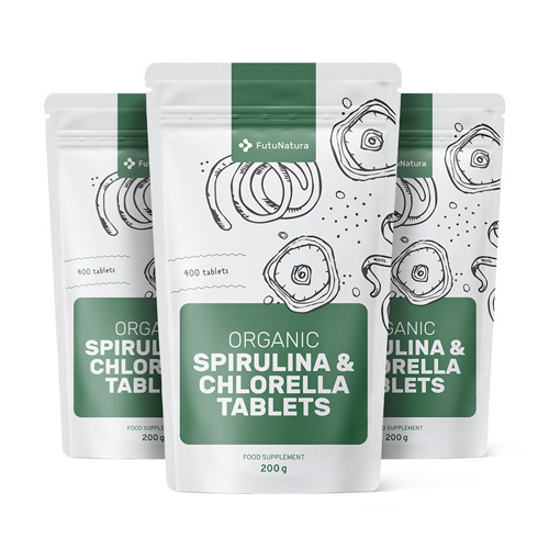 3x BIO Alghe Spirulina + Chlorella, totale 1200 compresse