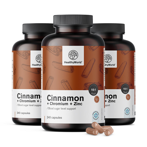 3x Cannella con cromo e zinco, totale 720 capsule