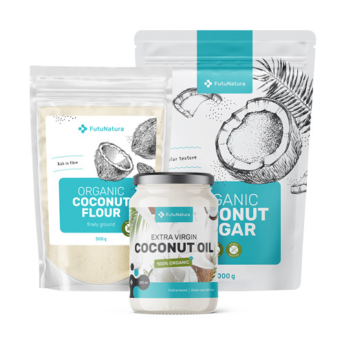 Cocco dolce: zucchero di cocco + olio di cocco + farina di cocco