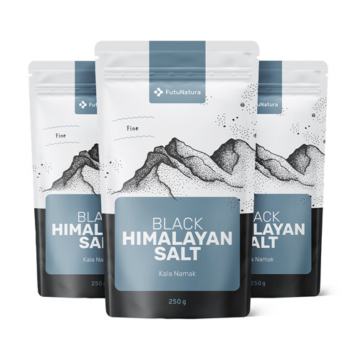 3x Sale nero dell’Himalaya, fino, totale 750 g