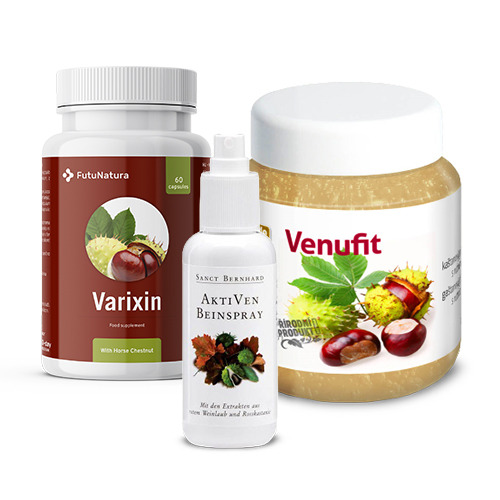 Per le gambe e i vasi sanguigni: Varixin + Spray per gambe stanche + Gel alla castagna con rutina, kit