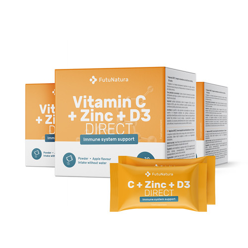 3x Vitamina C 500 + Zinco + D3 DIRECT, totale 90 bustine