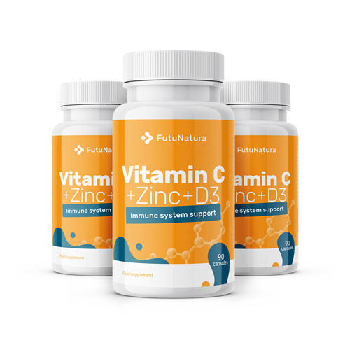 3x Vitamina C + zinco + vitamina D3, totale 270 capsule