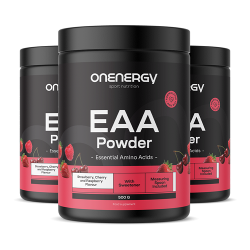 3x EAA in polvere – lampone, ciliegia, fragola, totale 1500 g
