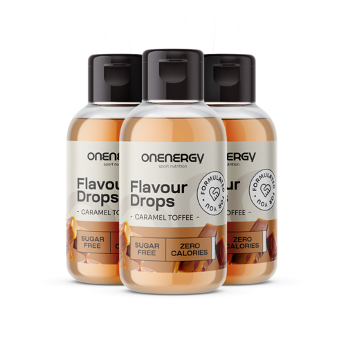 3x Gocce Flavour Drops con dolcificante – caramello toffee, totale 150 ml