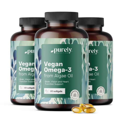 3x Omega-3 vegano 1000 mg – da alghe, totale 180 capsule molli