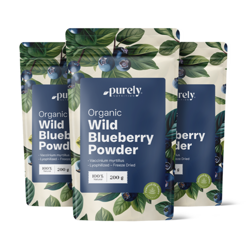 3x BIO Mirtilli neri in polvere, totale 600 g