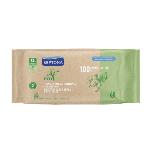 Salviette umidificate biodegradabili per bambini Ecolife, 60 salviette