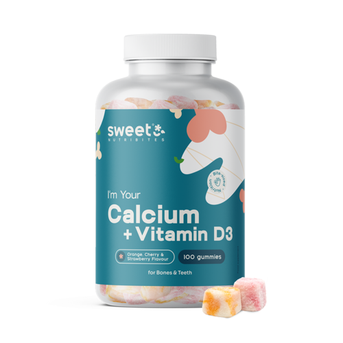 Calcio + vitamina D3 – caramelle gommose per muscoli, ossa e denti, 100 caramelle gommose
