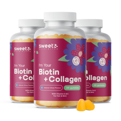 3x Biotina + collagene – gommose per capelli, pelle e unghie, totale 405 caramelle gommose