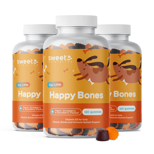 3x Happy Bones – Caramelle gommose per bambini con vitamina D3, totale 360 caramelle gommose