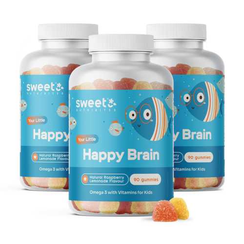 3x Happy Brain – caramelle gommose per bambini con acidi grassi omega-3, totale 270 caramelle gommose