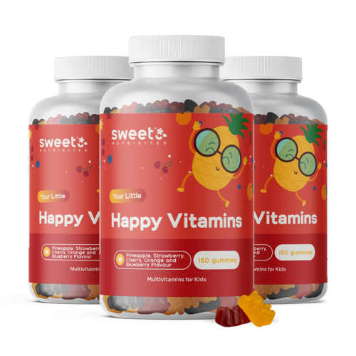 3x Happy Vitamins – caramelle gommose multivitaminiche per bambini, totale 450 caramelle gommose